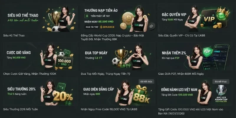 Khuyến mãi UK88 gồm 7 hạng VIP và thưởng chào mừng 88K